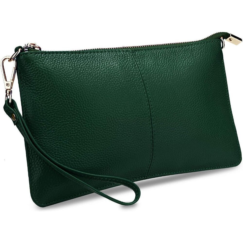 RFID Blocking Dark Green Chain Wristlet Purse Women Small Clutch Zipper Pocket